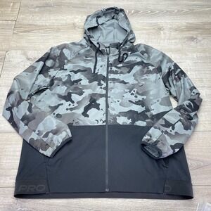 Nike Pro Dri-FIT Jacket Mens 2XL Gray Camo Hooded Full Zip Windbreaker